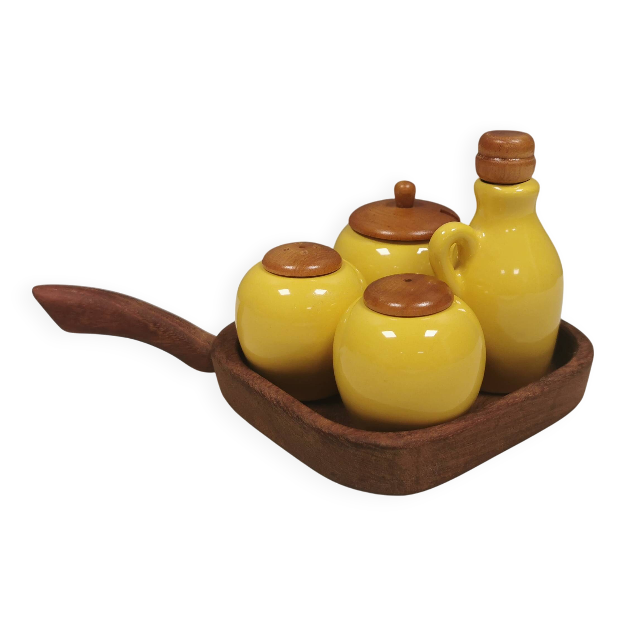 Petit ensemble de table suédois en céramique et bois, années 1980