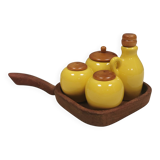 Petit ensemble de table suédois en céramique et bois, années 1980