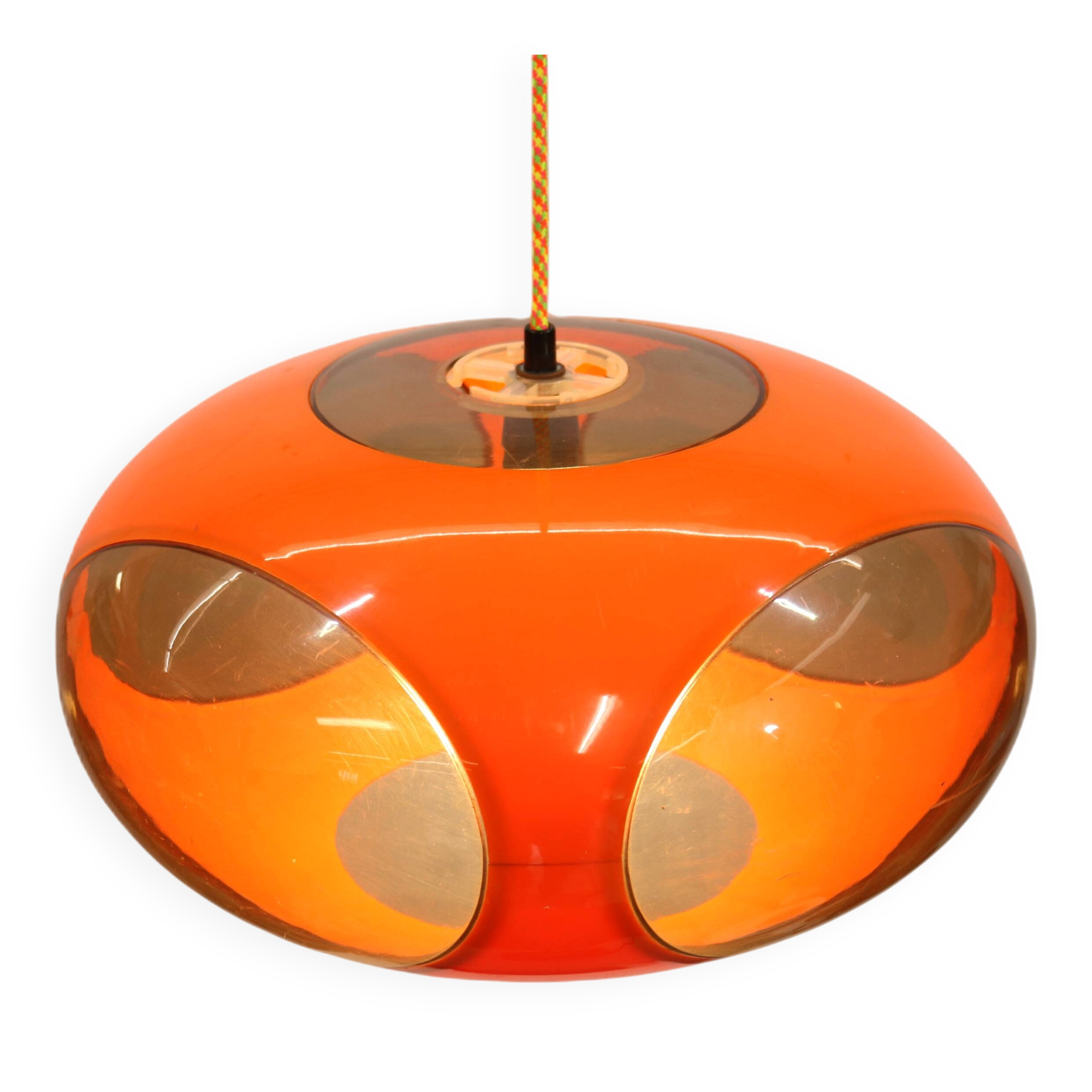 Massive Belgium Space Age UFO Lamp, Orange Mid-Century Modern Lighting