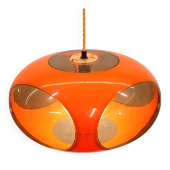 Massive Belgium Space Age UFO Lamp, Orange Mid-Century Modern Lighting