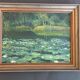 Original oil painting of a landscape with a pond and water lilies by Albert Morhain, 1930.