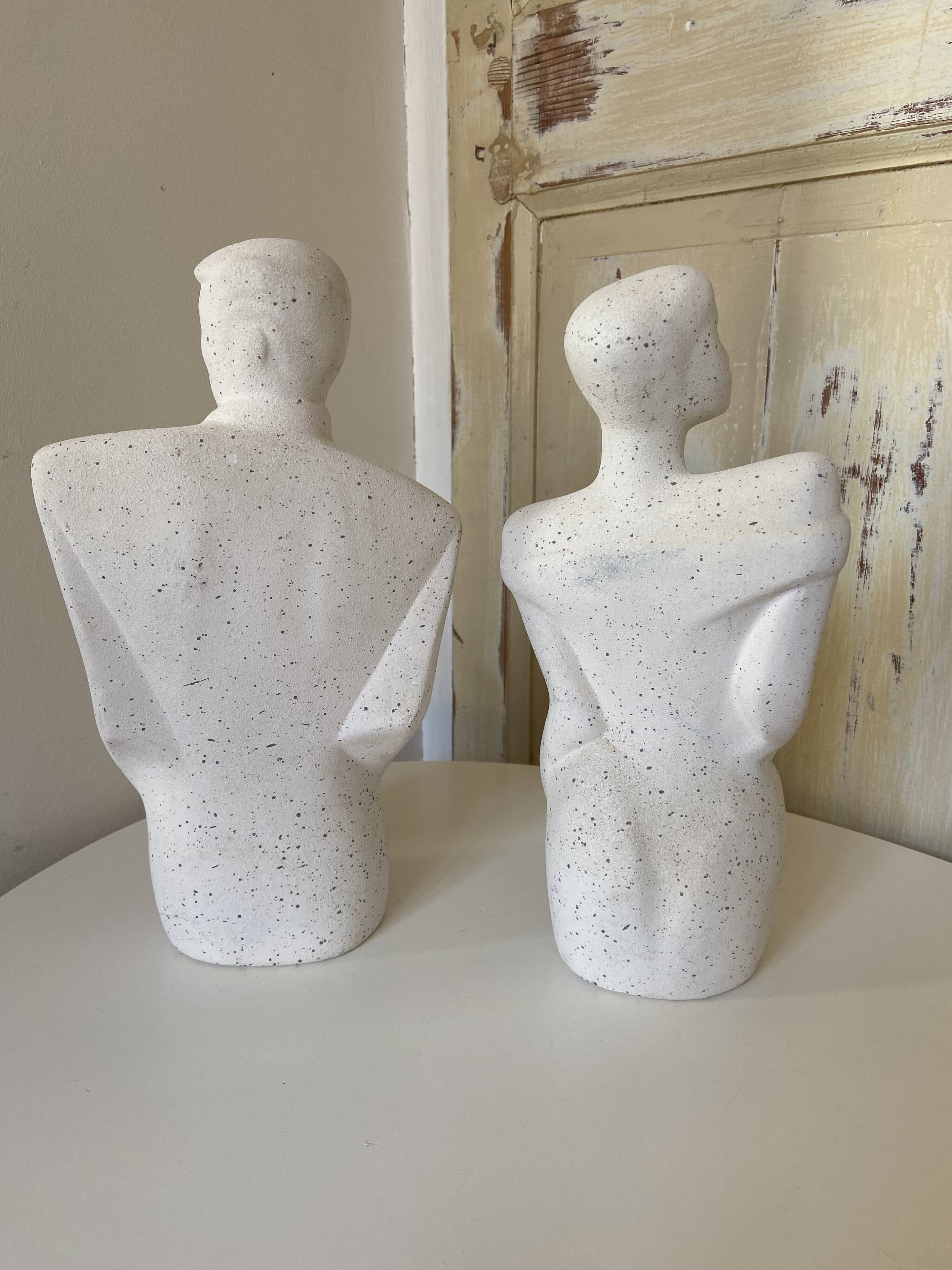 Duo Man Woman Plaster Busts - Style of Lindsey B. Balkweil