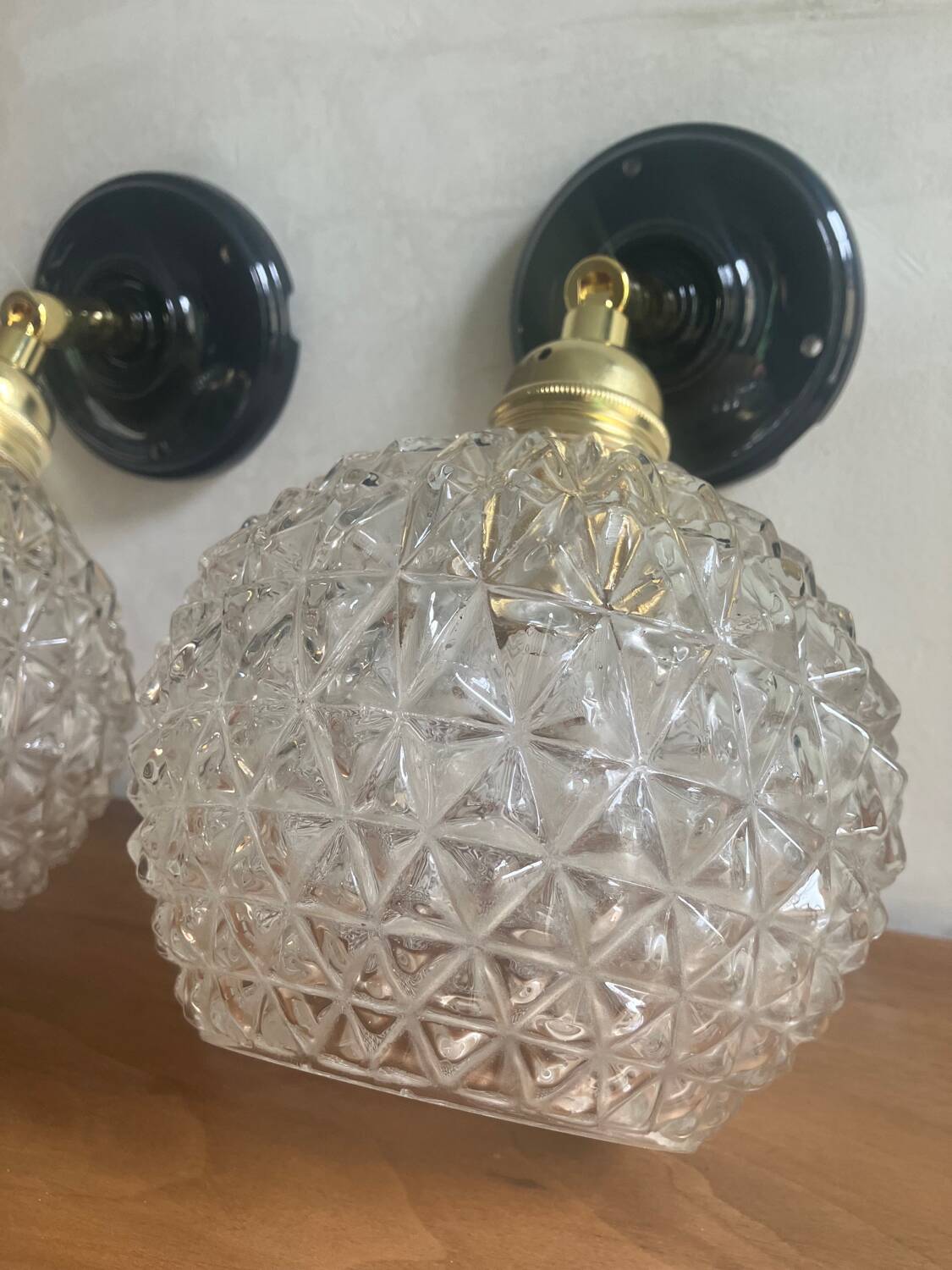 Pair of vintage glass globe wall lights