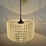 Clear plastic pendant light, diamond point shape, 70s