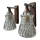 Pair of 60s teak and molded glass sconces
