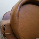 Beautiful pair of very comfortable vintage 1960-70 armchairs in brown skai