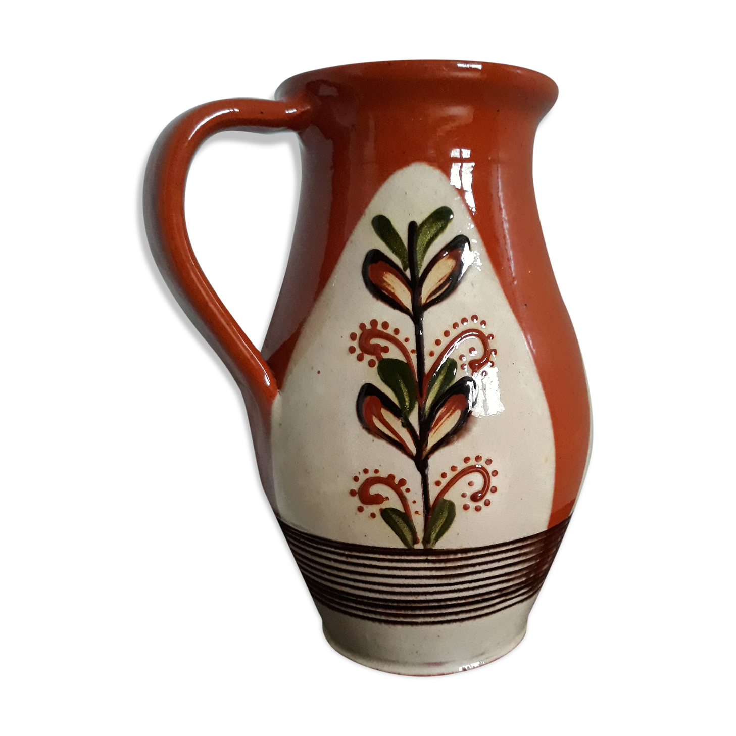 Pitcher vase signed Sitar glazed ceramic origin Romanian origin