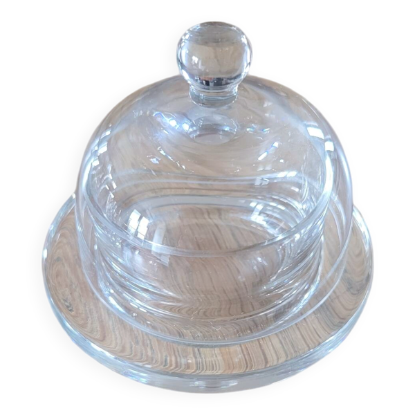 Beurrier en verre transparent,  avec cloche