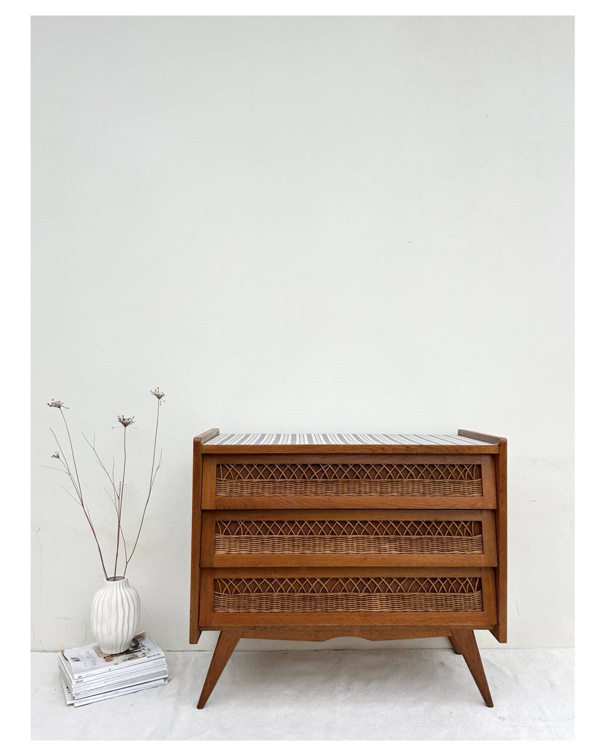 Vintage rattan chest of drawers