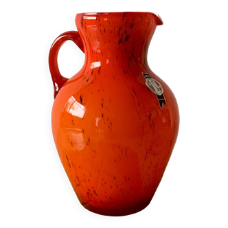 Vintage vase or pitcher in orange blown glass - Made in Italy