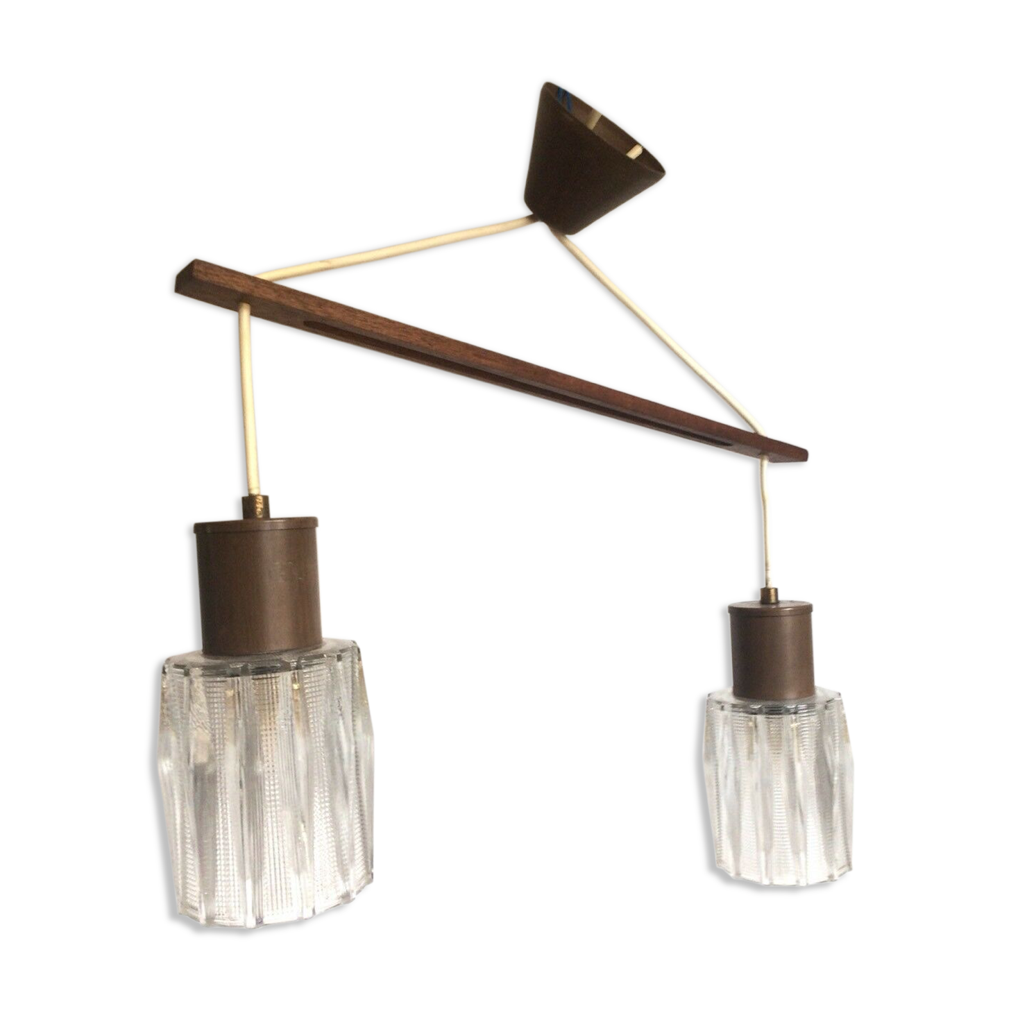 Hanging style boomerang scandinavian wood and crystal design 60s