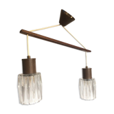 Suspension style boomerang scandinave bois et cristal design années 60
