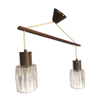 Suspension style boomerang scandinave bois et cristal design années 60