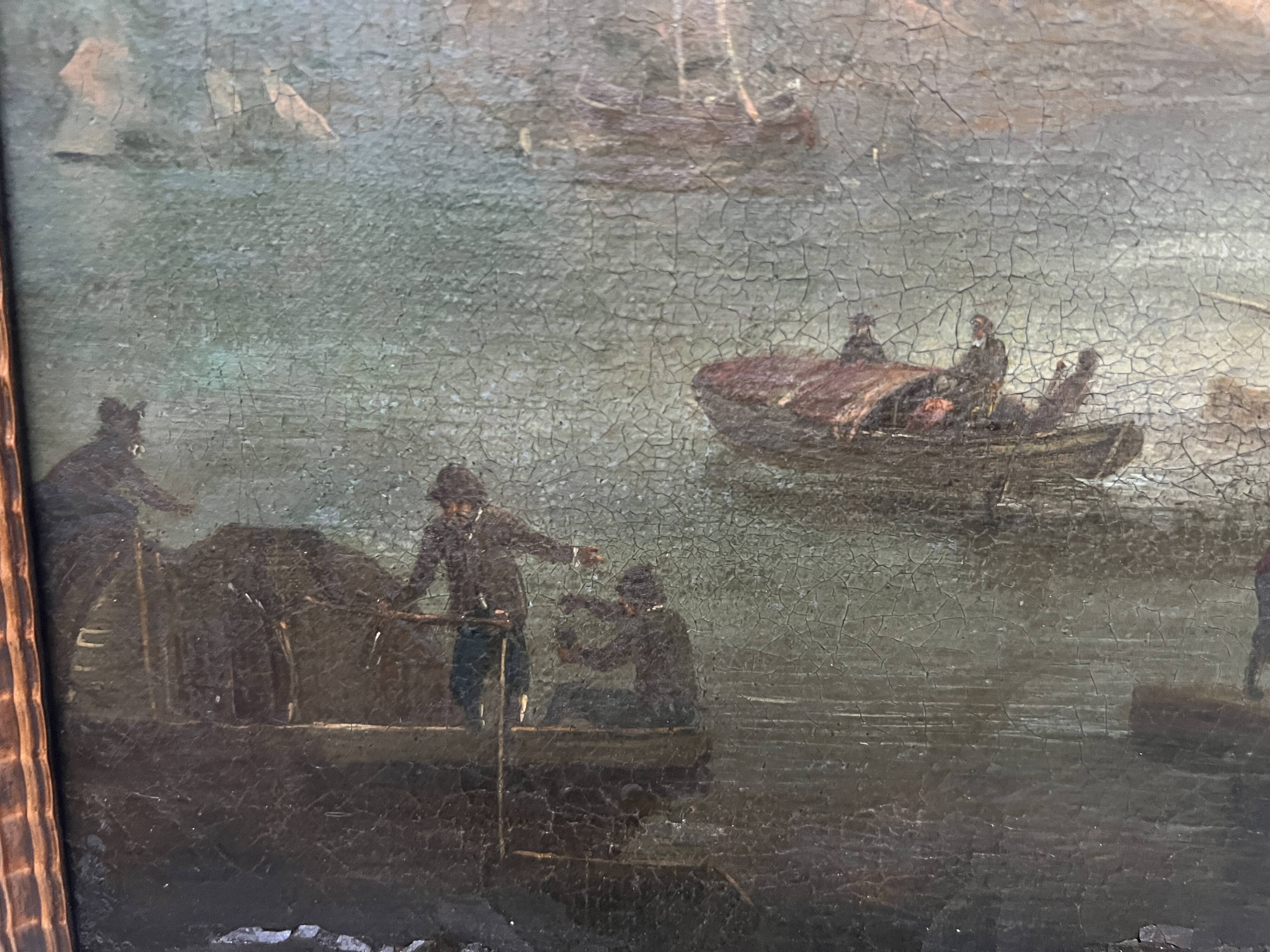 Oil on canvas "Seascape and Mountains" 19th century