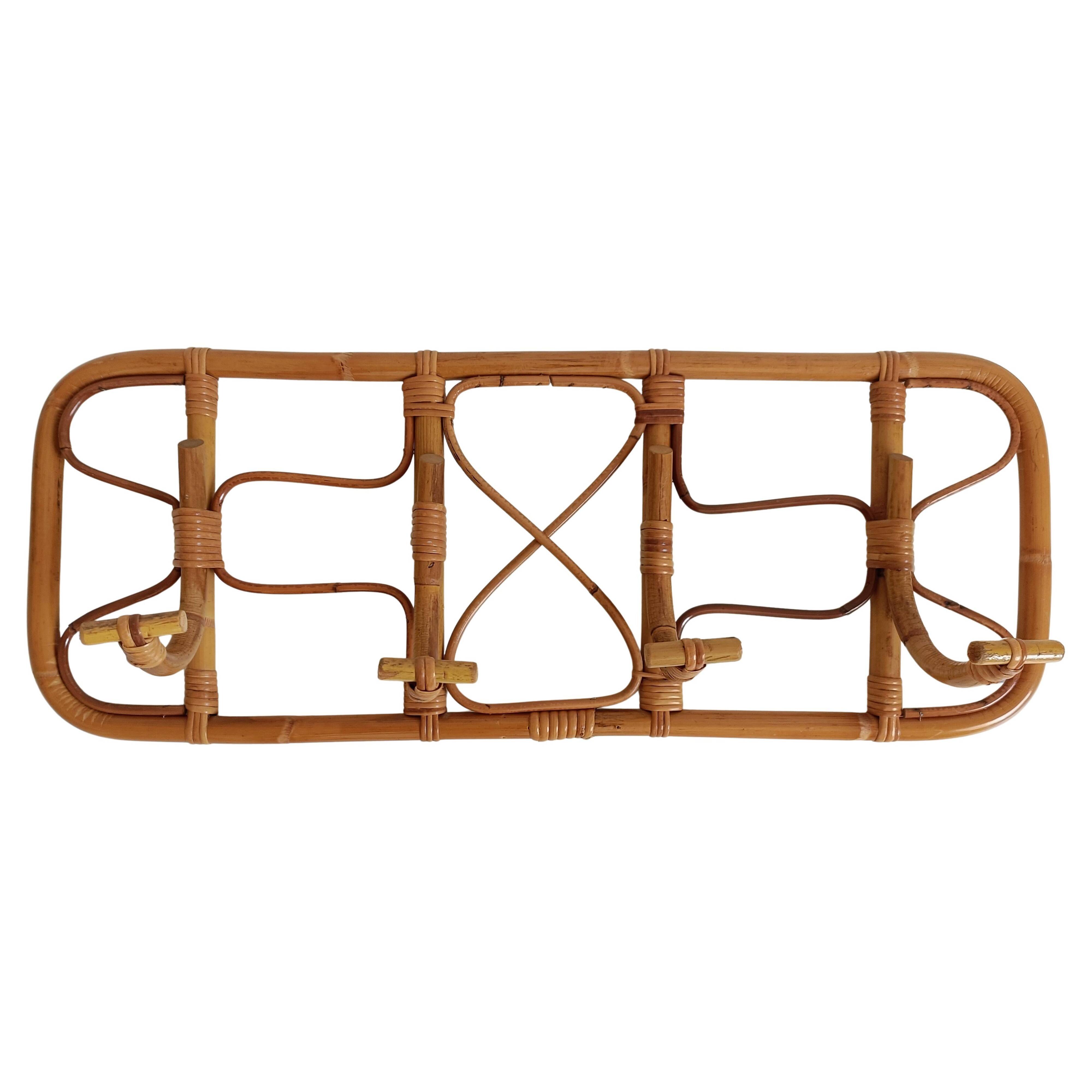 Mid-Century Extra-Large Bamboo & Rattan Coat Rack, Tito Agnoli Style