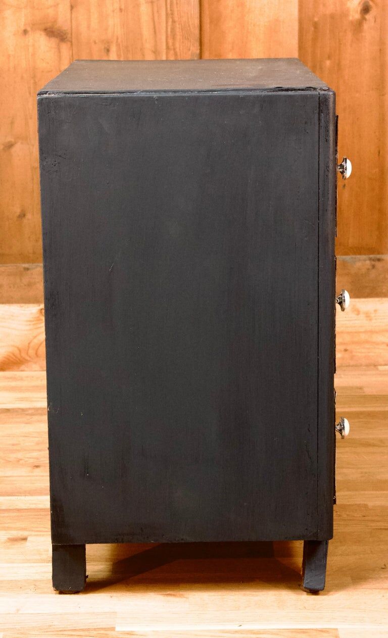 Restored chest of drawers with zebra tapestry 20th century