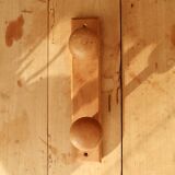 Vintage wall coat rack in pine with 2 hooks.