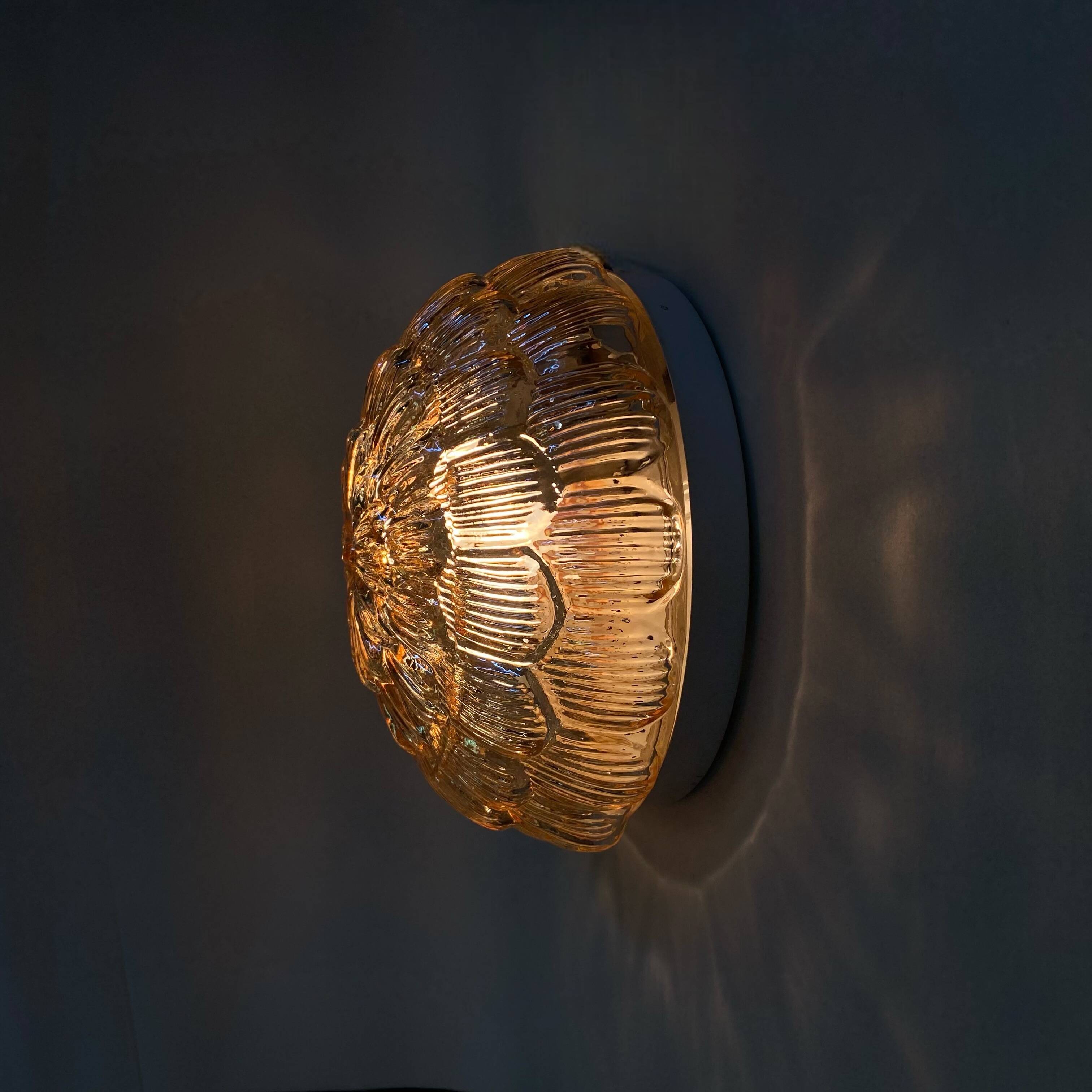 Wall light ceiling light gold glass amber 1970 1980 artichoke