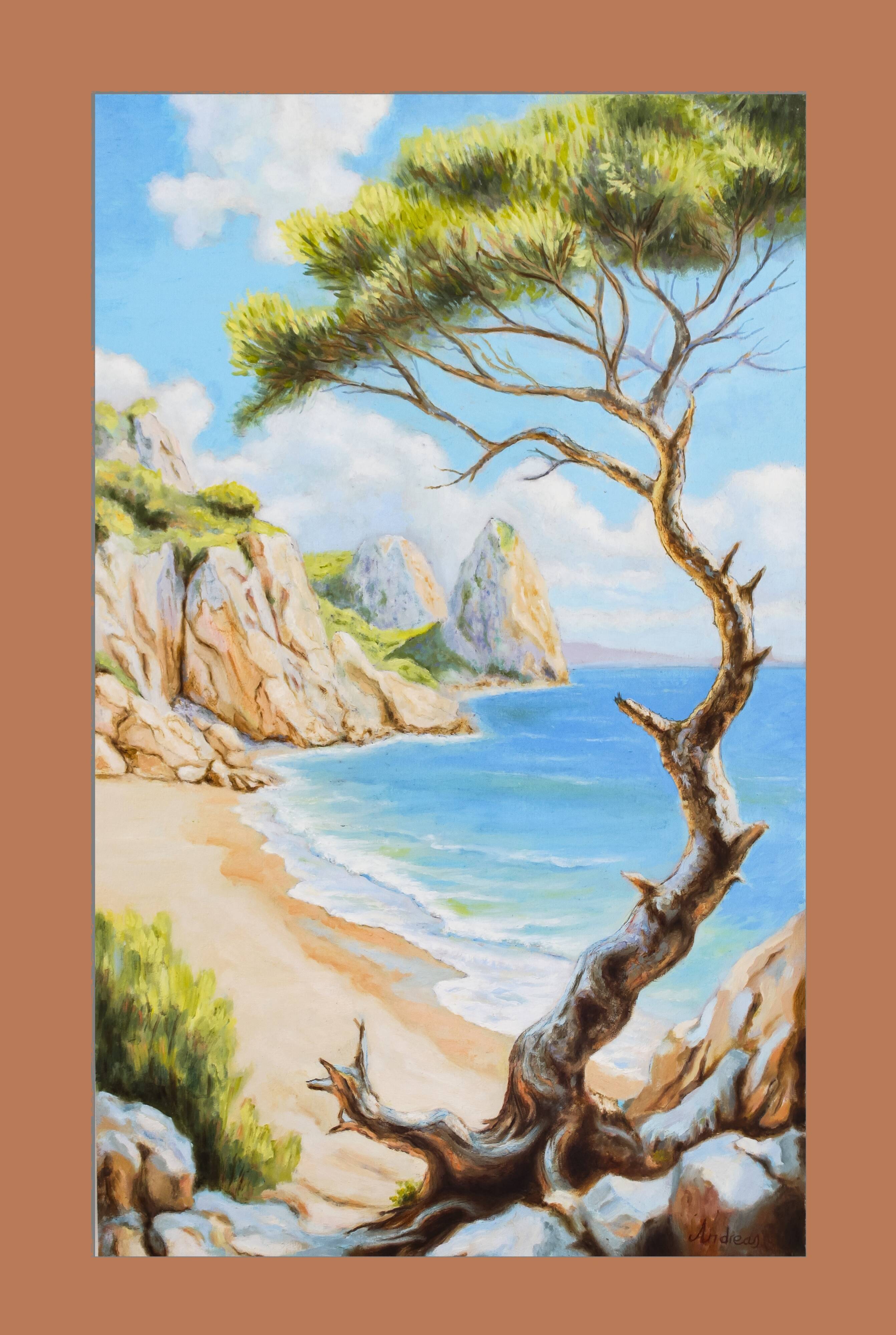 Oil painting of a beach signed. Sea in oil signed. Painting of a beach.
