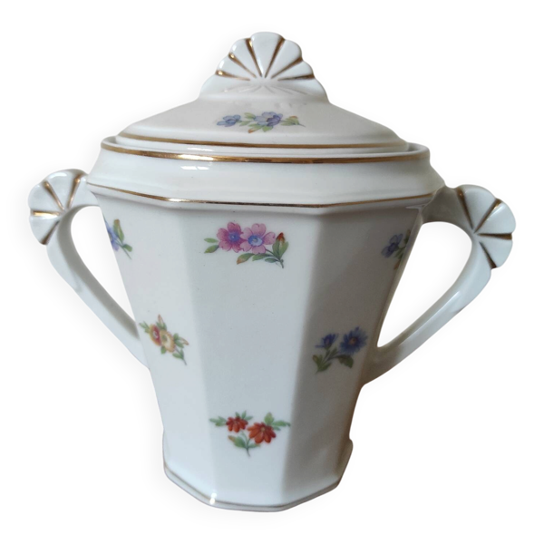 Sucrier ancien en porcelaine base décagonale