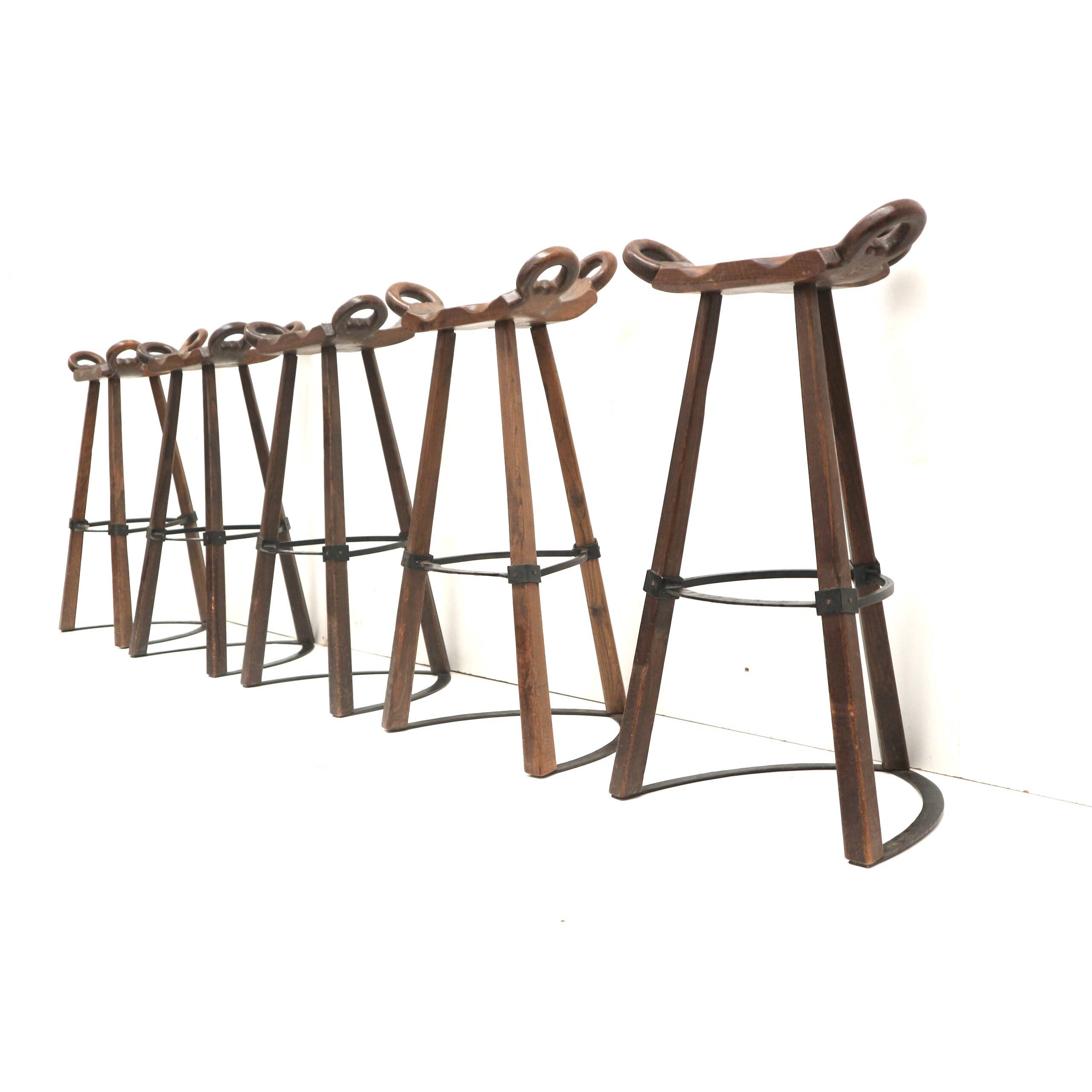 5x Vintage Spanish Brutalist 'Marbella' stool by Confonorm from the 70s