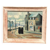 Huile sur panneau d'origine suédoise – "Figures dans la rue" par R. Eichburn – Signé – Daté de 1936 – Encadré – 47 × 39 cm (18,5" × 15,4")