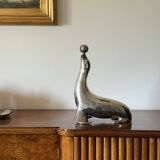 Art deco silverplated brass Seal sculpture, France 1940s