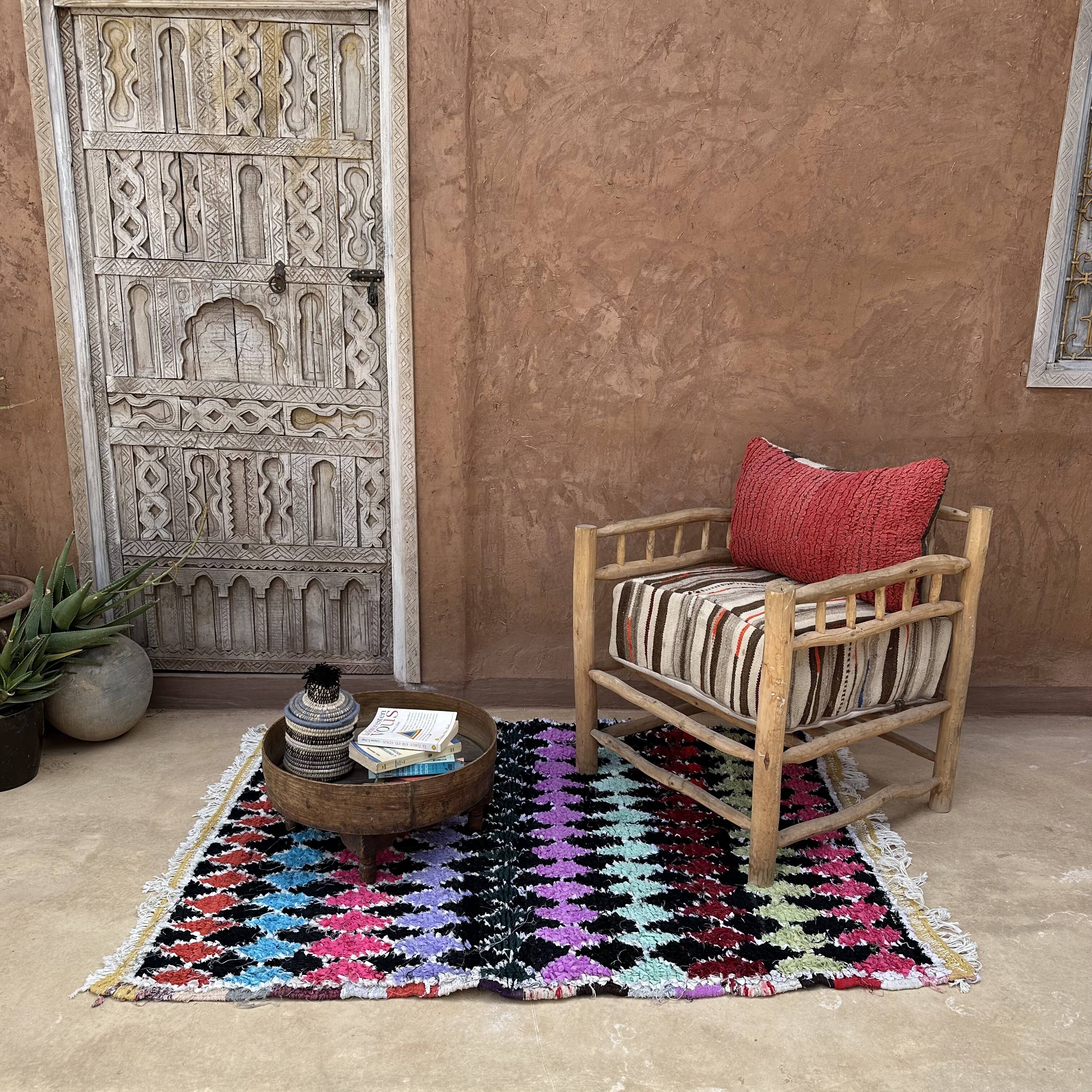 Colorful Boucherouite Berber rug - 120 x 162 cm