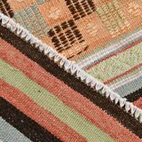 2x9 Green & Orange Striped Kilim Runner Rug, 74x276Cm