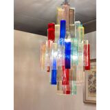 Contemporary Multicolour “Square Bark” Murano Glass Chandelier