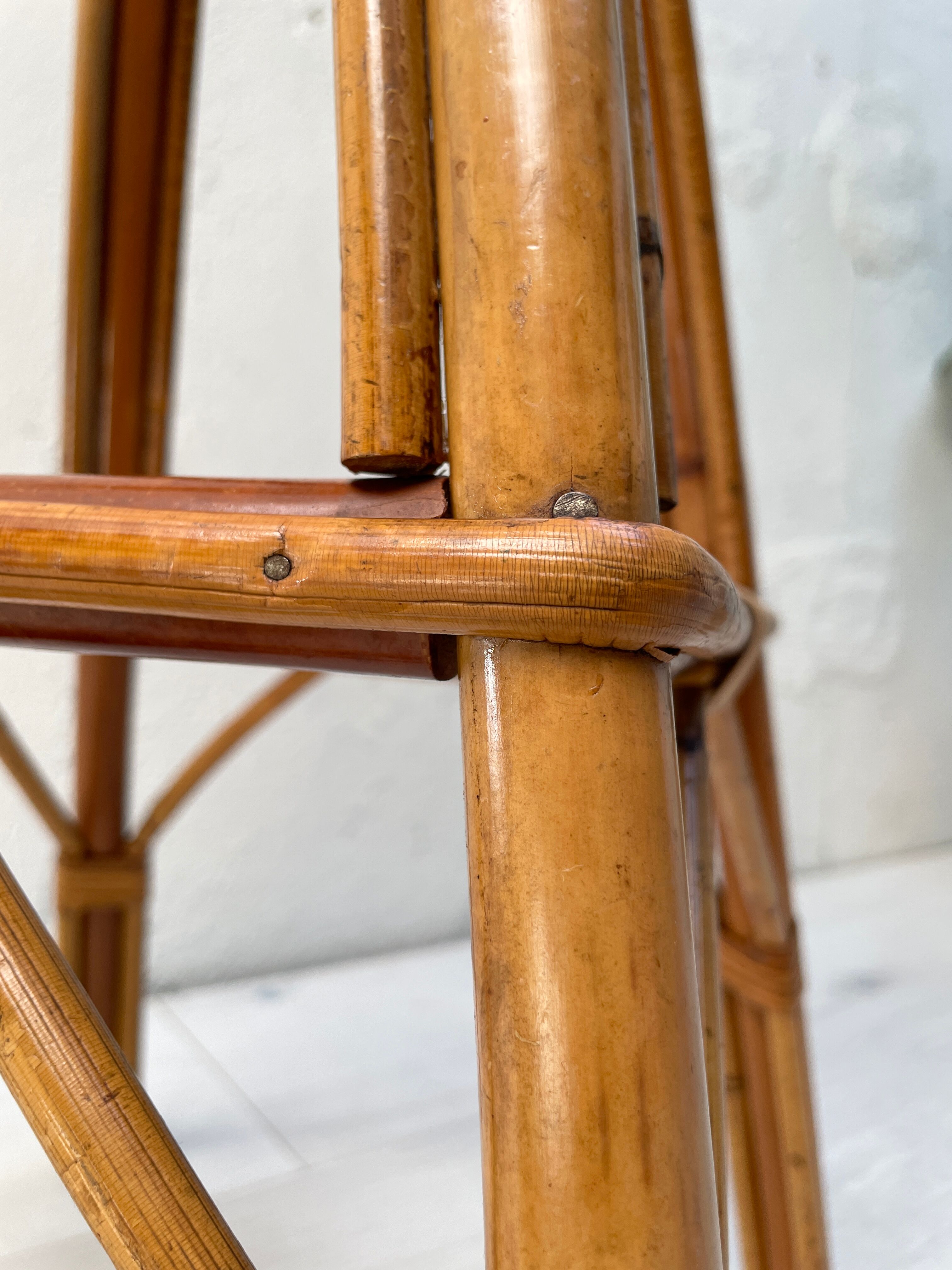 High stool in bamboo and rattan, circa 1960.