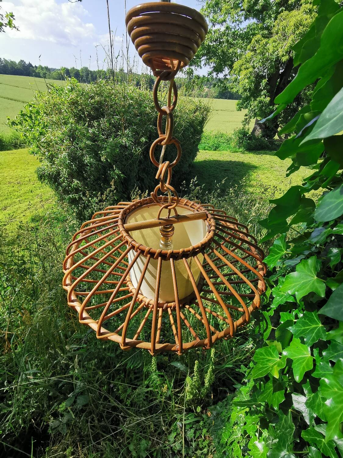 Rattan pendant lamp from the 60s