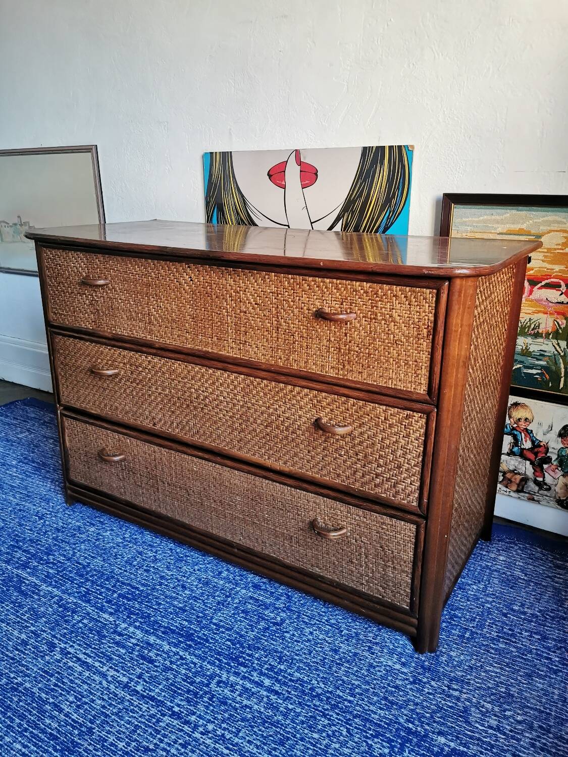 Commode en rotin et bambou
