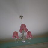 Lasuffed white metal suspension - 3 pink lampshades
