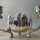 Lotus candle holder vintage spade flowers 3 lights silver metal
