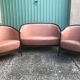Lot of 2 armchairs and a sofa from Baumann in black wood and marble rose leather