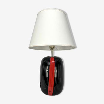 VeArt, black and red Murano glass table lamp from 70s. Labeled