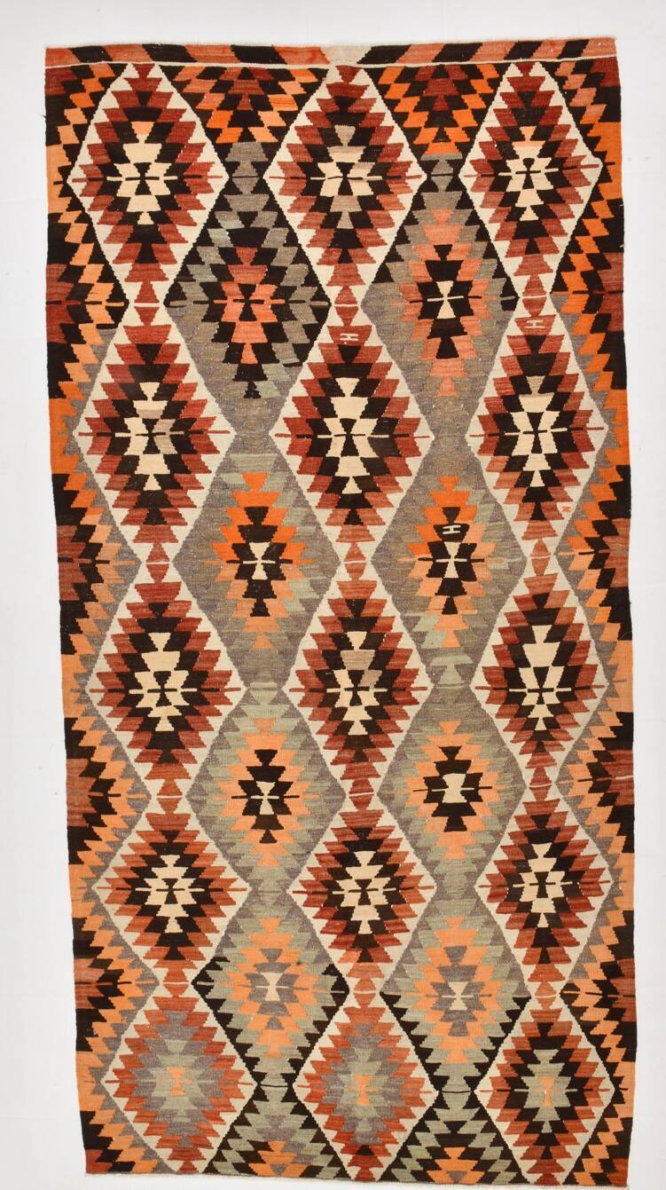 Tapis Kilim Vintage – Motifs Géométriques Tribaux, Tissé Main, 172x346 Cm