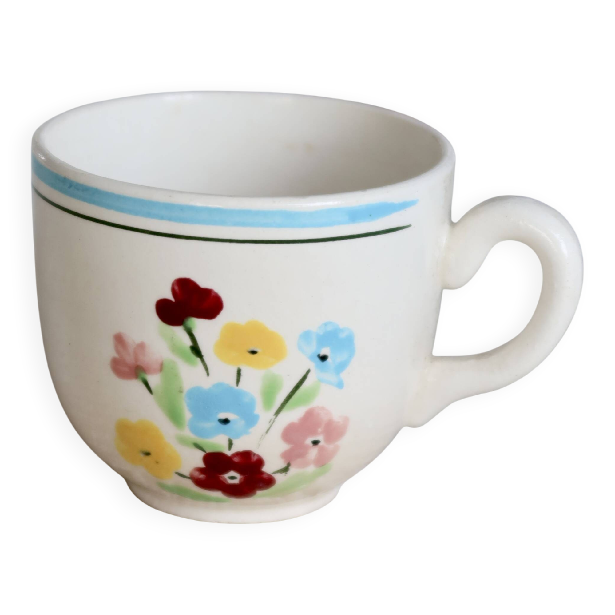 Vintage Salins earthenware coffee cup - Floral pattern