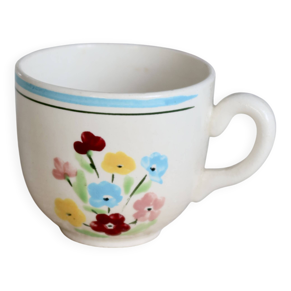 Tasse à café vintage faïence Salins - Motif fleuri