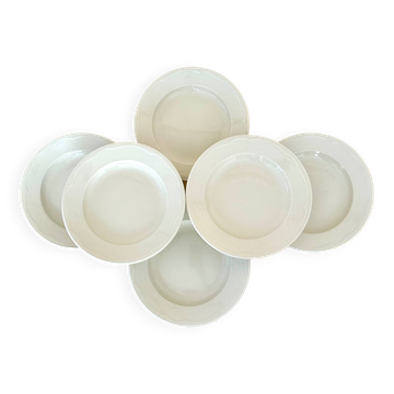 Set of six white porcelain deep plates by Pillivuyt.