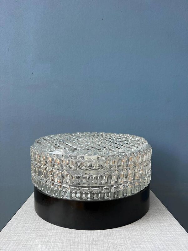 Plafonnier en verre à motifs du milieu du siècle