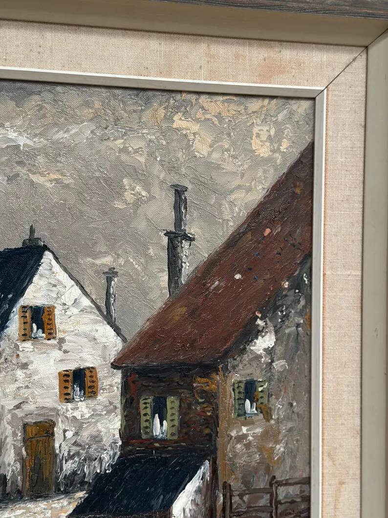 Original Swedish Oil on Canvas – "Houses", Unknown Author – Signed, Vintage and Framed – 61 x 51 cm (24 x 20 inches)