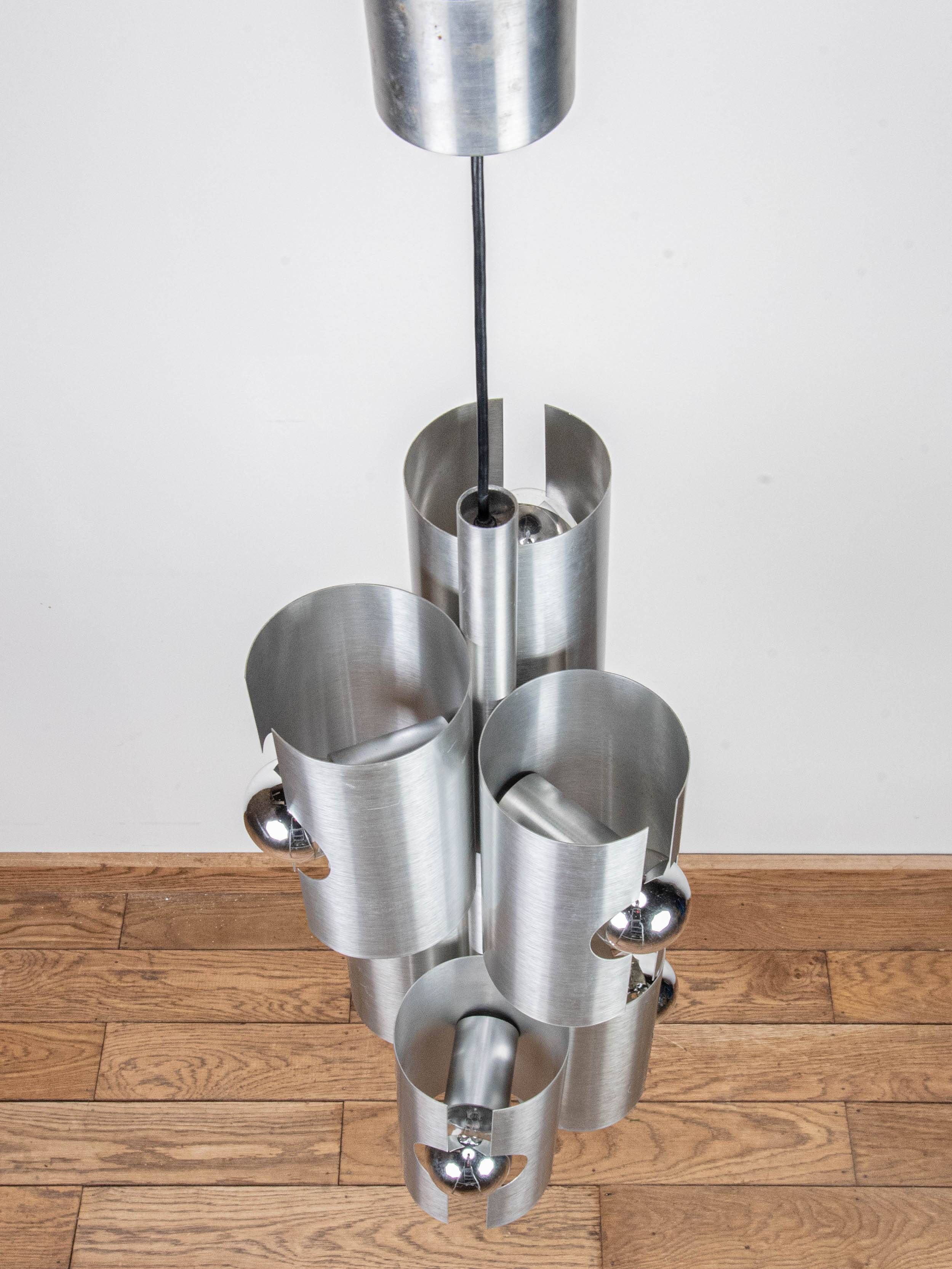 Brushed metal chandelier by Polam Bielsko, 1960s-1970s