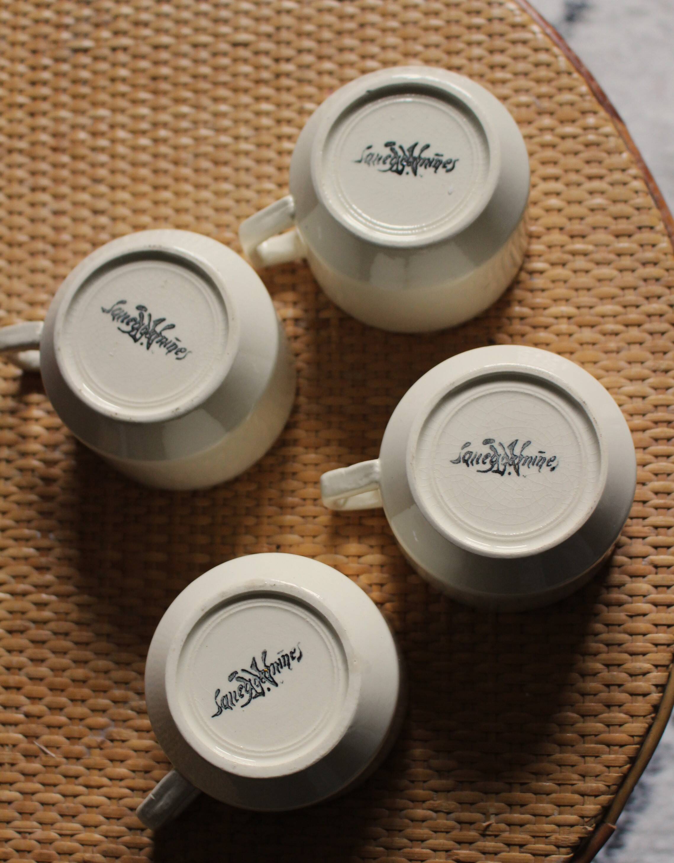 4 cups in ecru and gold Sarreguemines earthenware