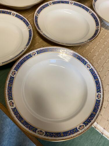 9 assiettes en porcelaine de Limoges France motifs floraux et dorure