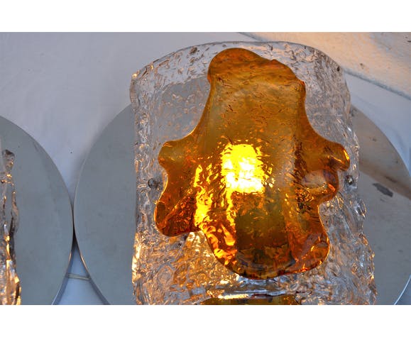 Pair of sconces Mazzega bicolor murano glass 1970