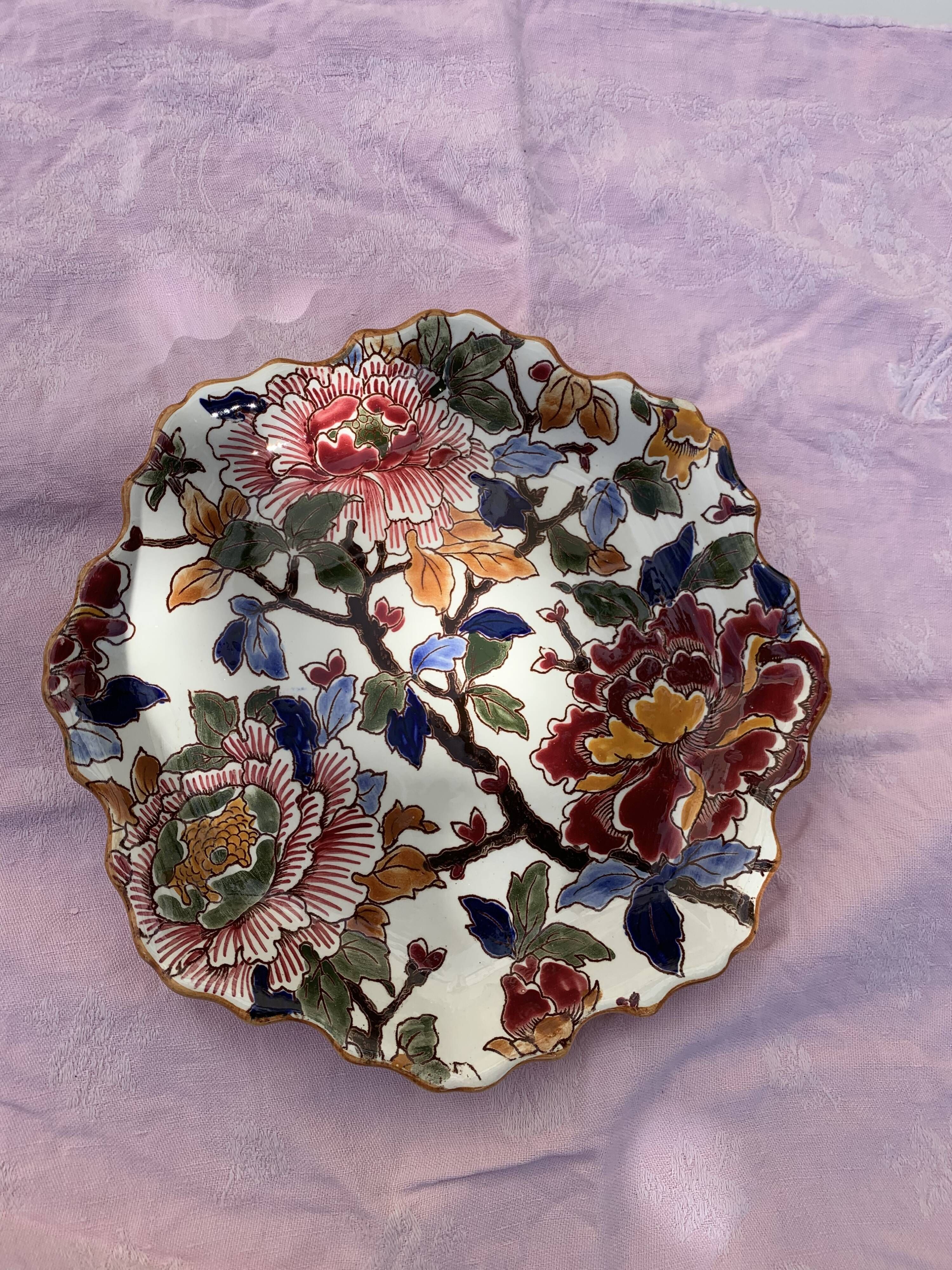 Collection plate gien france peonies, hand painted, vintage