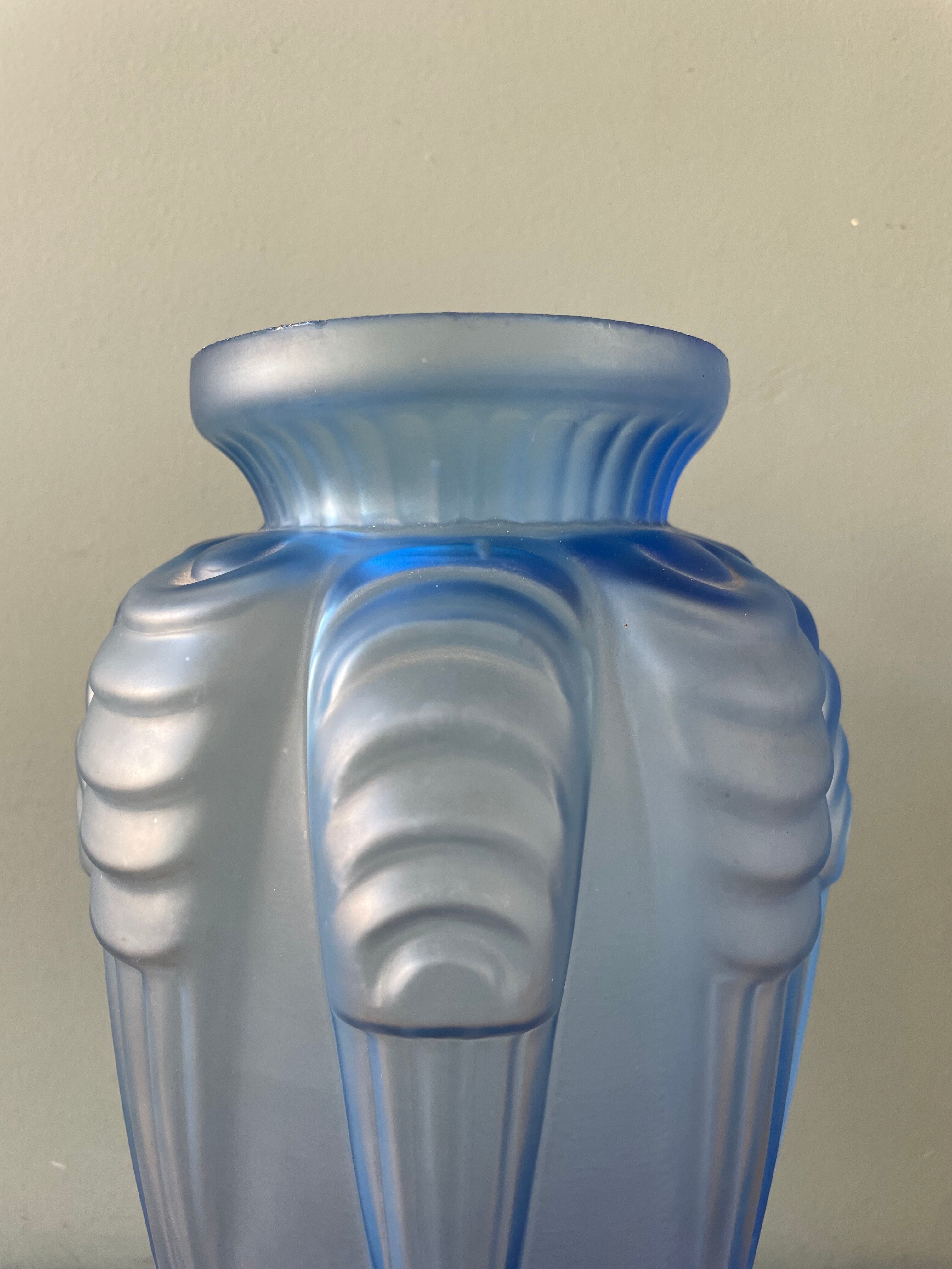 Blue Art Deco vase signed Espaivet France