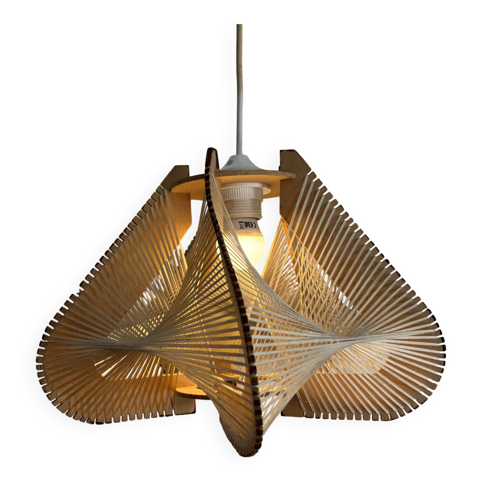 Vintage 1960s Scandinavian pendant light, wire and wood - 23 x 35 cm